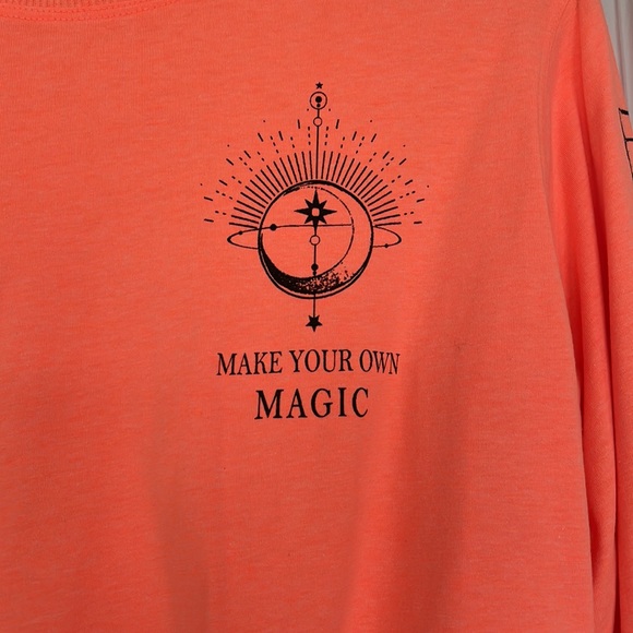 Bershka Neon Orange Long Sleeve Make Your Own Magic Crop Top - Picture 2 of 7